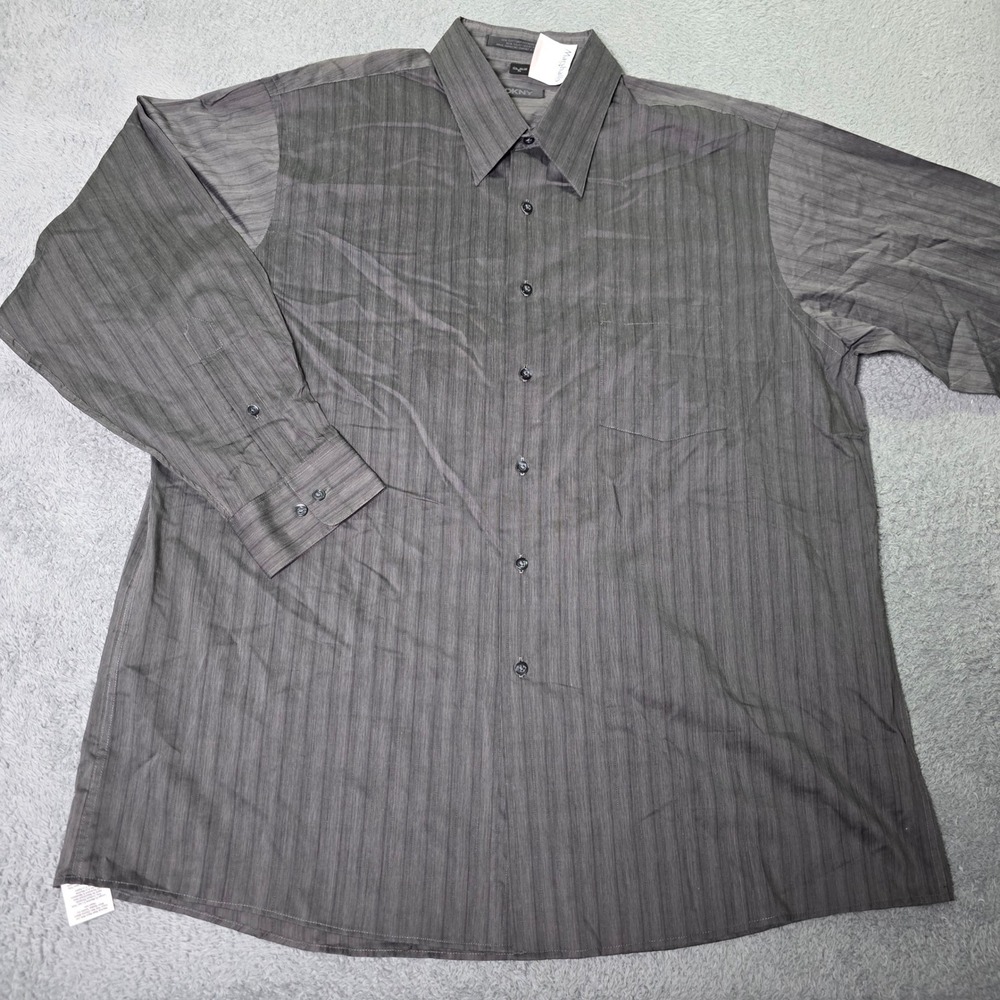 DKNY Mens XL Dress Shirt Gray Silk Blend Striped Long Sleeve Button Down